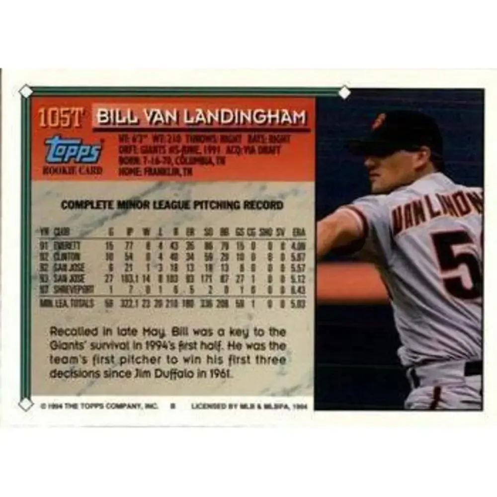 1994 Topps Traded William Van Landingham RC 105T San Francisco Giants